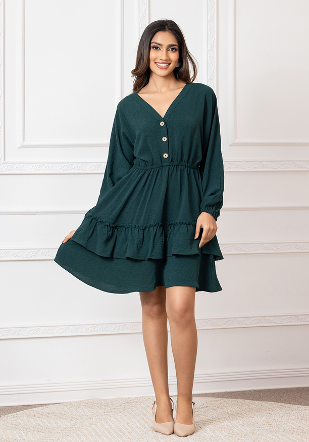 DARK GREEN AMY BALLOON SLEEVE DRESS